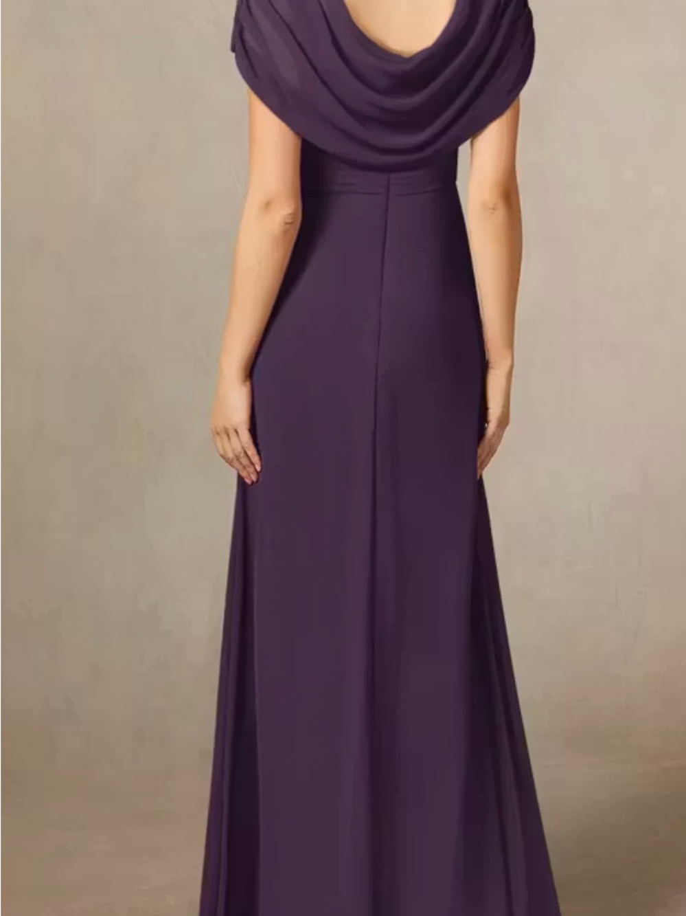 Chiffon Off-Shoulder Purple Evening Dress with Side Ruffle and Embellishment - Picture 4 of 7